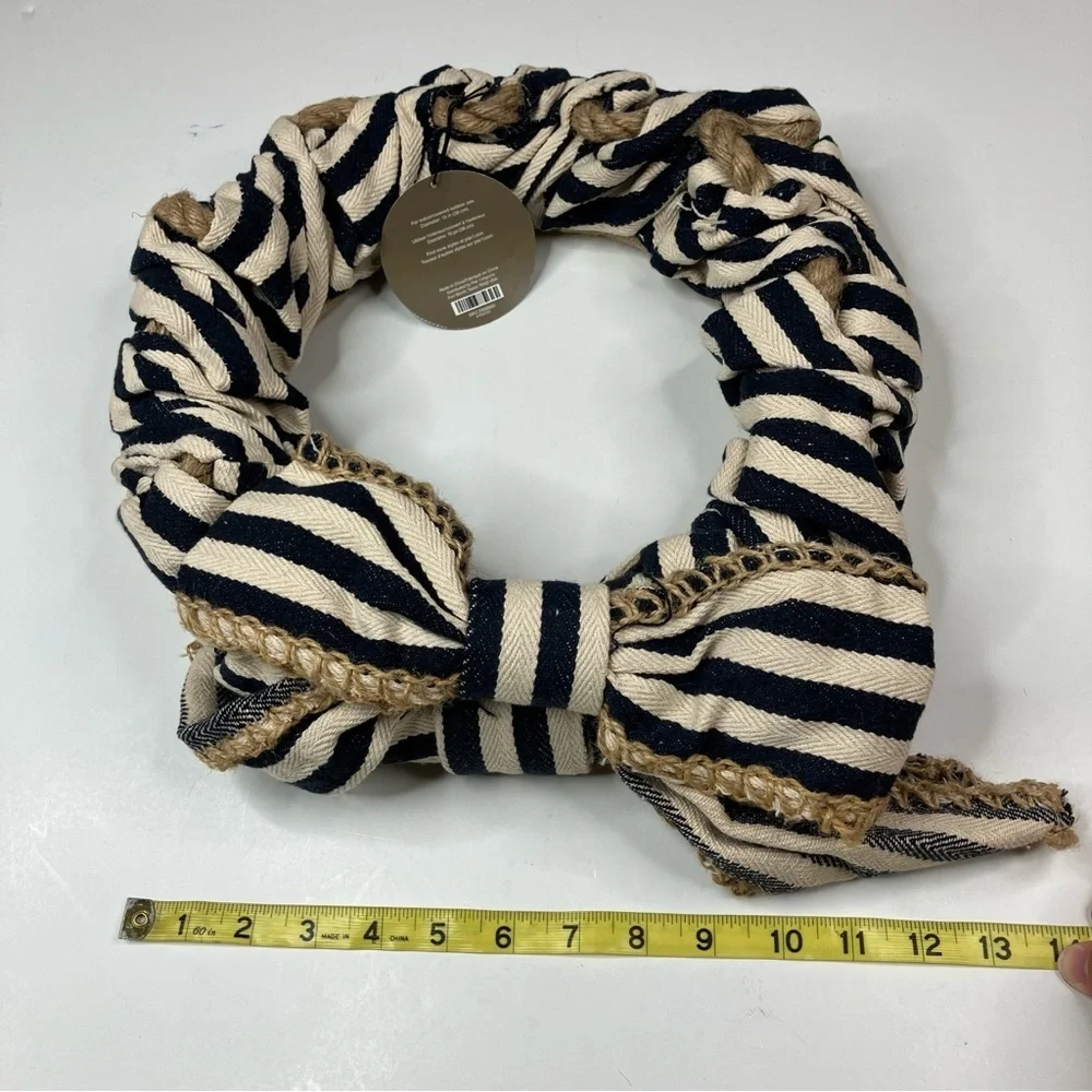 Pier 1 Imports | Nautical Navy Cream Scrunched Bow Wreath NEW!